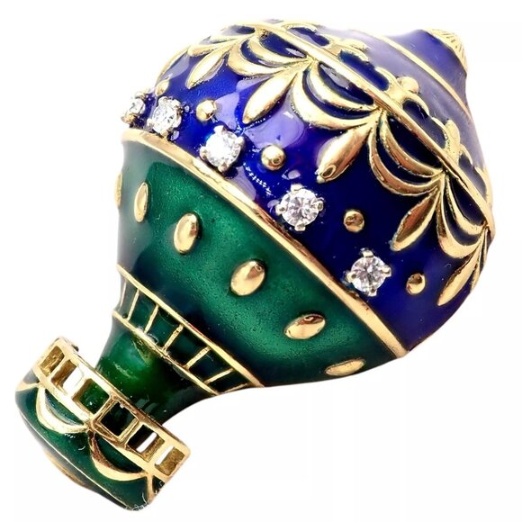 Authentic! Christian Dior 18k Yellow Gold Diamond Enamel Jules Verne Pin Brooch - Picture 10 of 16